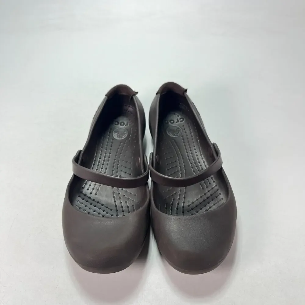 Crocs Alice Mary Jane Brown Slip Resistant Ballet Flats Work Shoes Womens Size 6